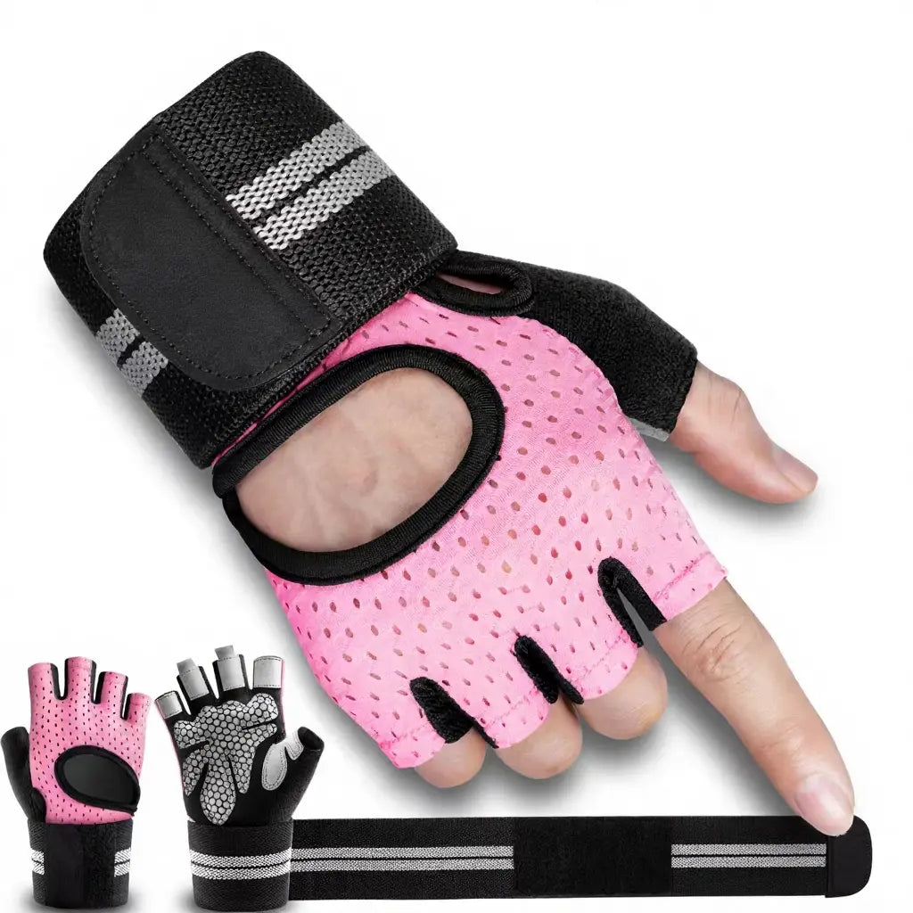 Breathable Workout Gloves for Men Women, Padded Weight Lifting Gloves with Wrist Wraps Support, Full Palm Protection, Grip for Gym Training, Fitness, Weightlifting, Exercise Fingerless V802N