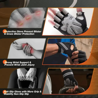 Breathable Workout Gloves for Men Women, Padded Weight Lifting Gloves with Wrist Wraps Support, Full Palm Protection, Grip for Gym Training, Fitness, Weightlifting, Exercise Fingerless V802N