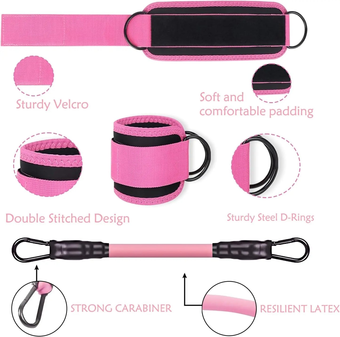 Ankle Resistance Bands with Cuffs, Workout Sets for Women, Resistance Bands for Working Out, Exercise Band for Leg Booty, Home Gym Workout Equipment, Ankle Weights Fitness Band Set Adjustable