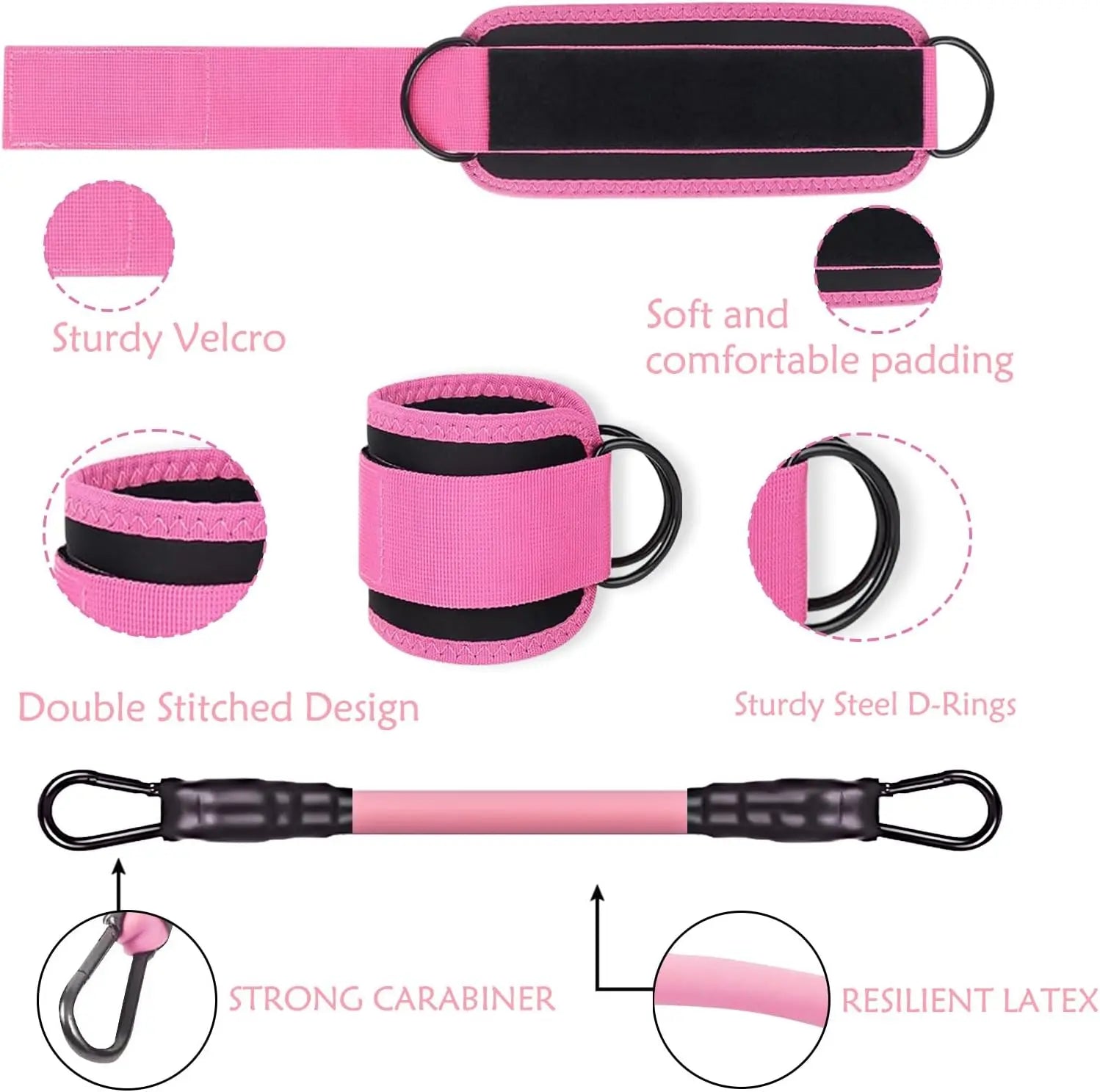 Ankle Resistance Bands with Cuffs, Workout Sets for Women, Resistance Bands for Working Out, Exercise Band for Leg Booty, Home Gym Workout Equipment, Ankle Weights Fitness Band Set Adjustable