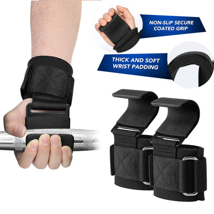 SPORTIC Lifting Hooks & Wrist Straps Set for Men & Women, 1000LB Capacity, Anti-Slip Grip for Powerlifting, Crossfit & Deadlifts