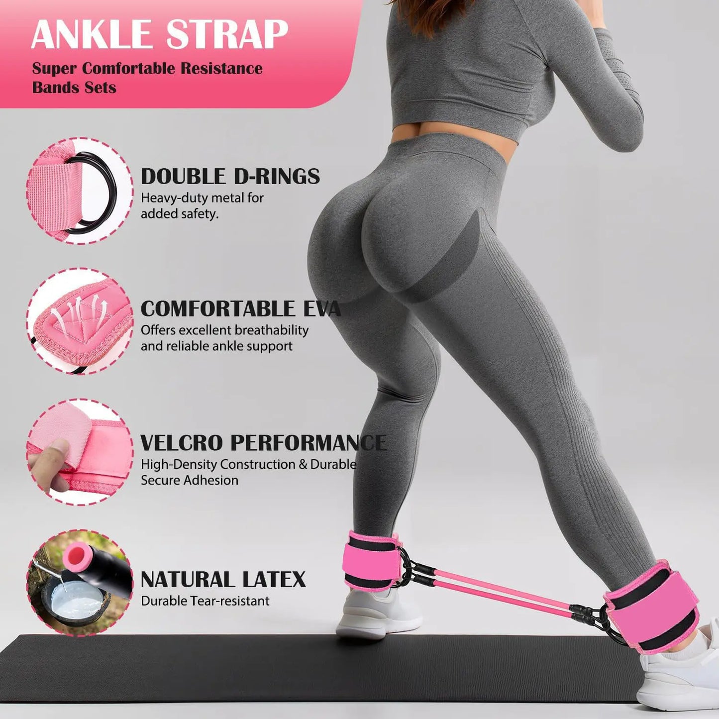 Ankle Resistance Bands with Cuffs, Workout Sets for Women, Resistance Bands for Working Out, Exercise Band for Leg Booty, Home Gym Workout Equipment, Ankle Weights Fitness Band Set Adjustable